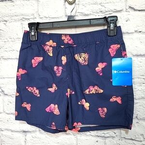 Columbia Girl's Youth Medium Blue Shorts Pockets Pink Butterflies Washed Out NWT